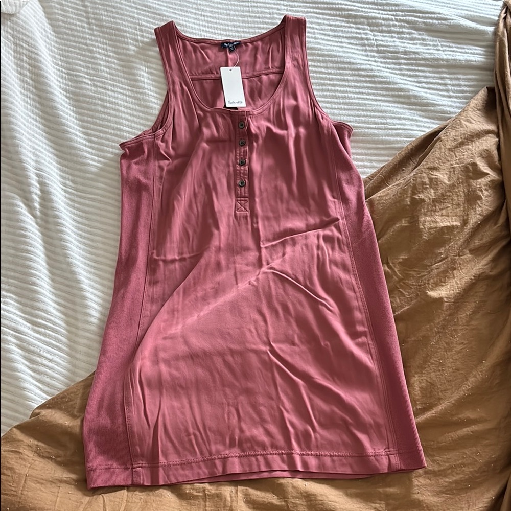 Splendid Sleeveless Henley Tank Dress in Dusty Rose